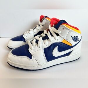 Nike Air Jordan 1 Mid Royal Blue Laser Orange 4.5Y Womans Size 6 Sneakers
